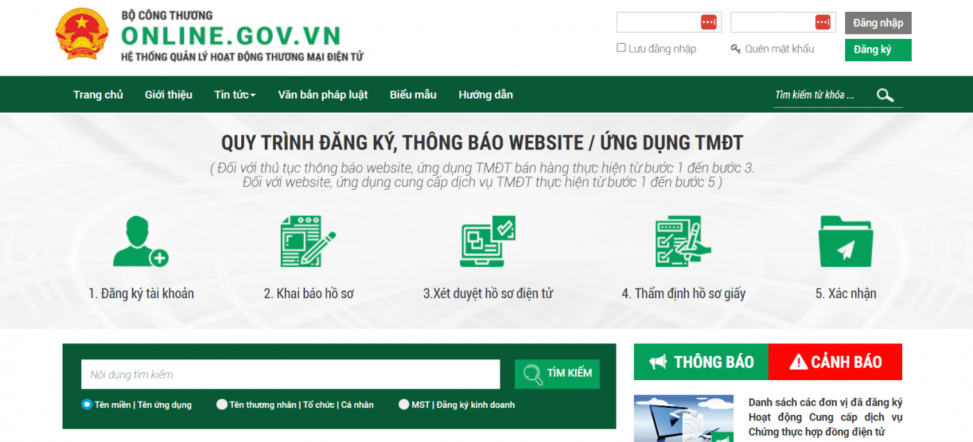 Hướng khắc phục lỗi khi đăng ký website với Bộ Công Thương online.gov.vn